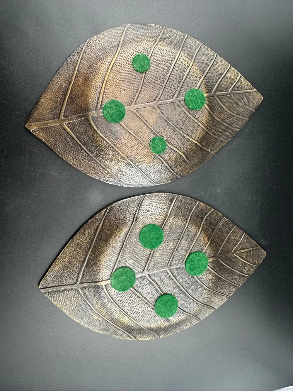 Crate&Barrel Metallic Bronze Leaf Pillar Candle Holders - Set of 2